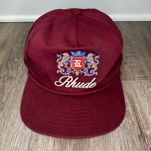 Rhude Crescent Logo Embroidered Snap Back Hat in Maroon